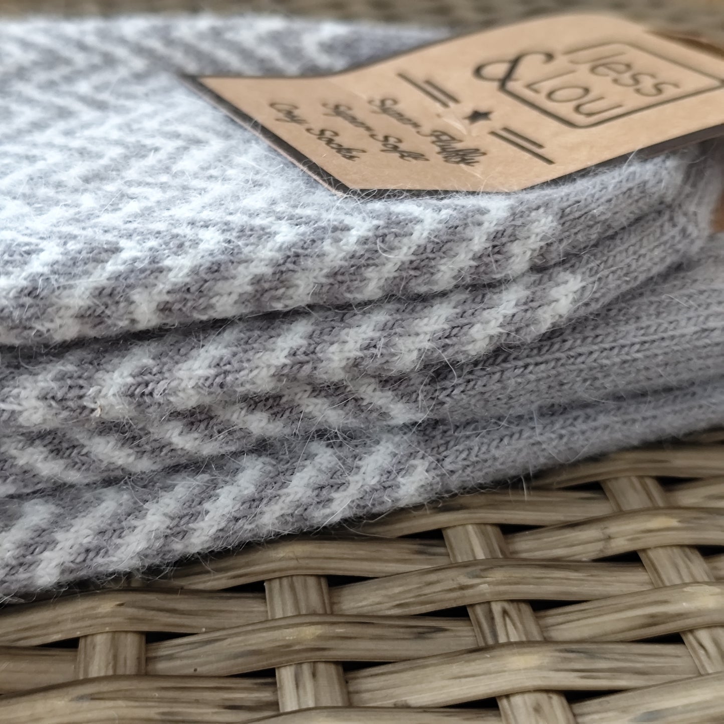 Jess & Lou - Super Soft, Cosy Socks - Grey & White Herringbone