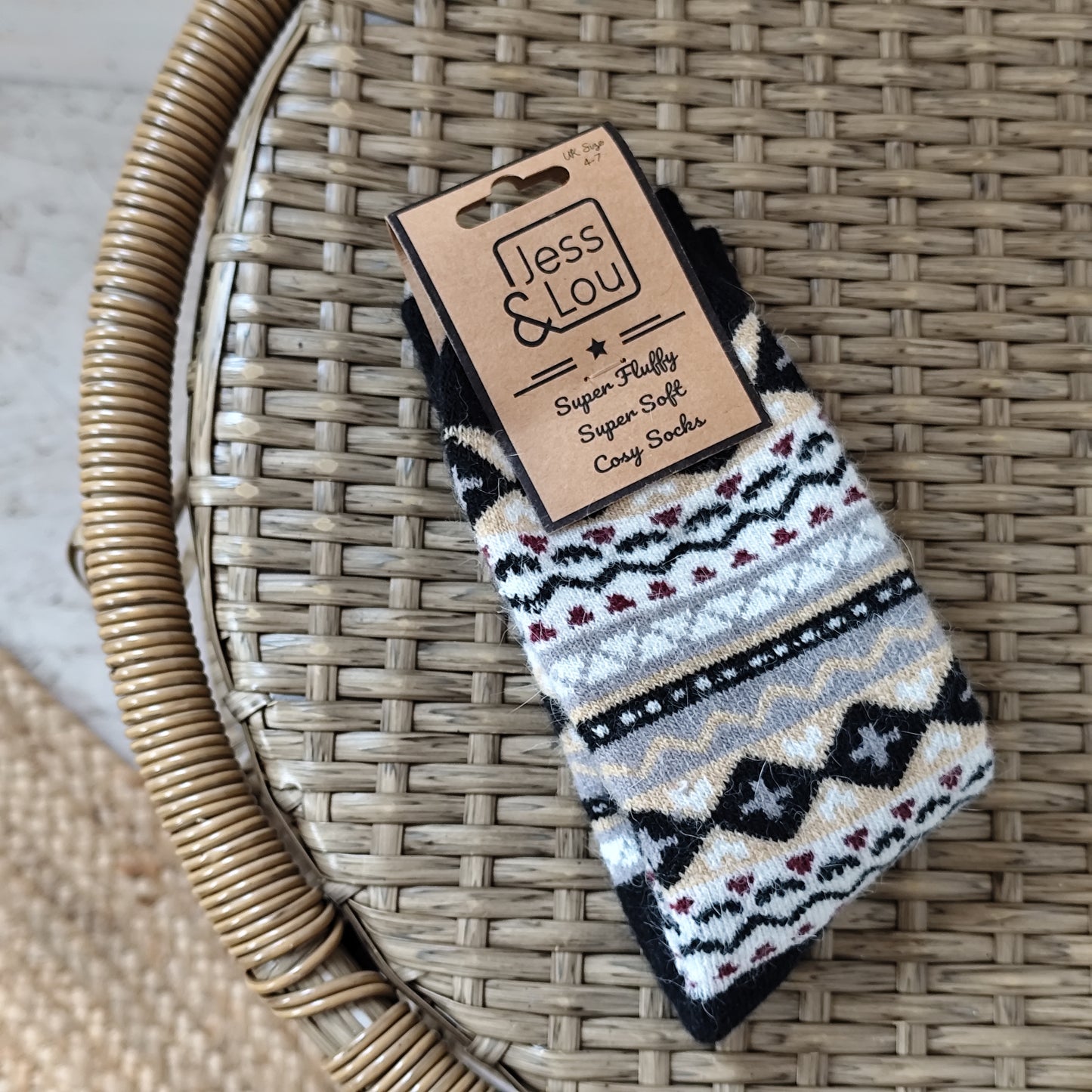 Jess & Lou - Super Soft, Cosy Socks - Nordic Black & Beige