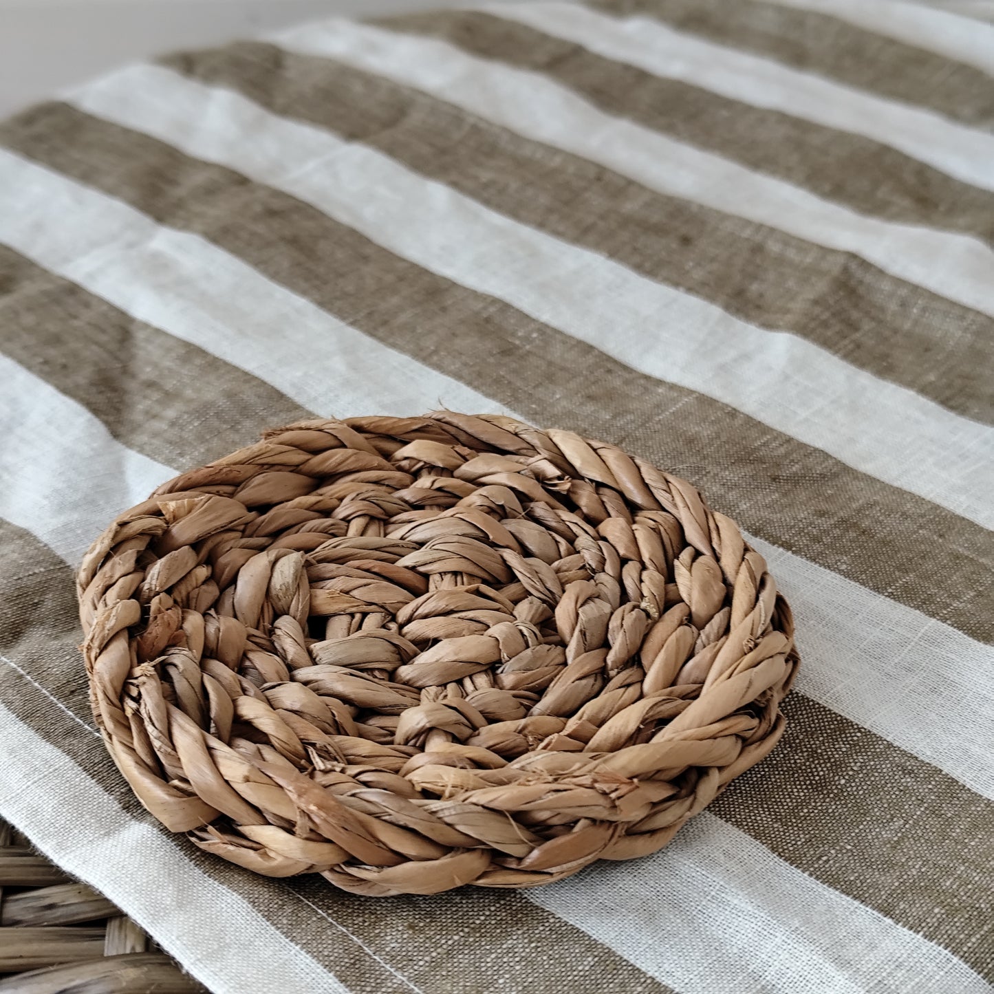 Mama and Tochter - Pure French Linen Tea Towel - Wide Olive Stripe