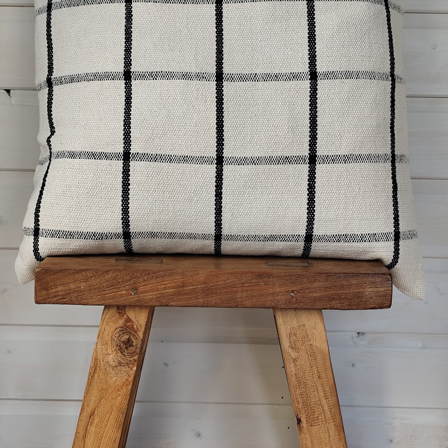 India Luxe Cotton Cushion Cover 53 x 53 cm – Black & Cream Check