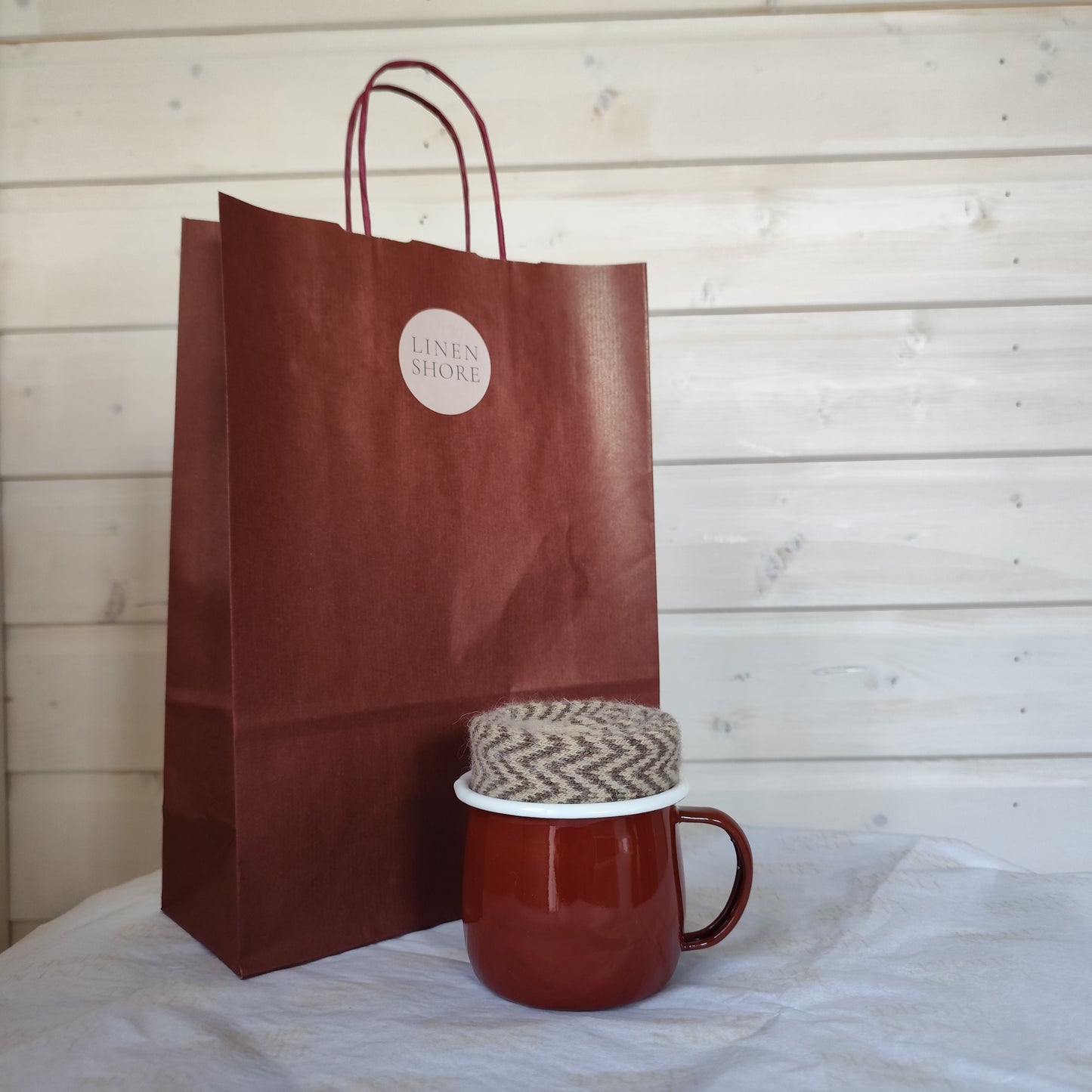 Sockacino - Red Mug | Cosy Brown Herringbone Socks