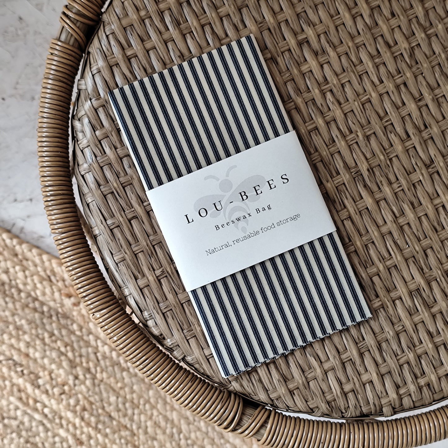 Small- Lightweight Cotton Navy Striped French-Inspired Beeswax Bag