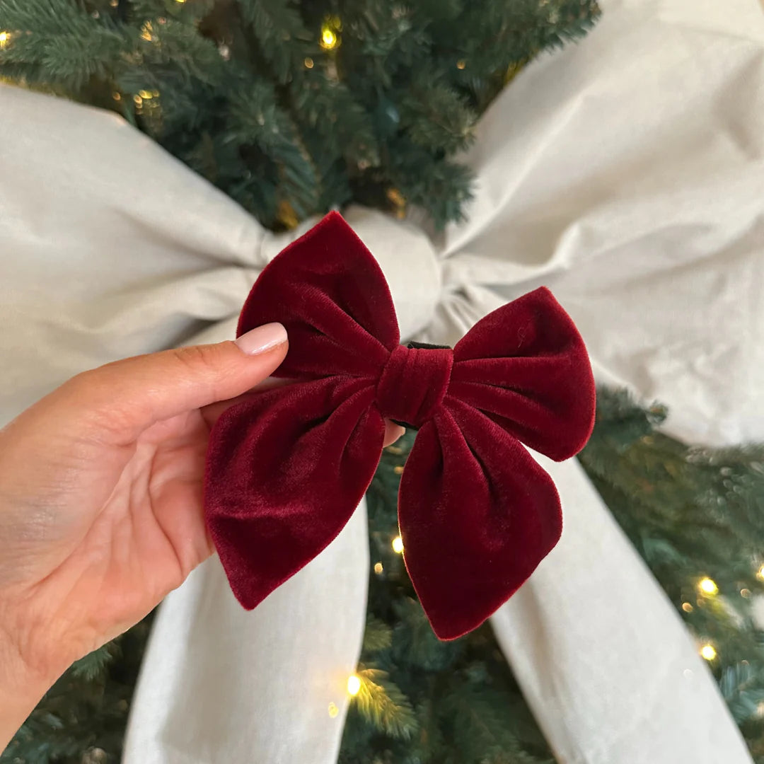 Luxe Velvet Bow Tie - Berry Red