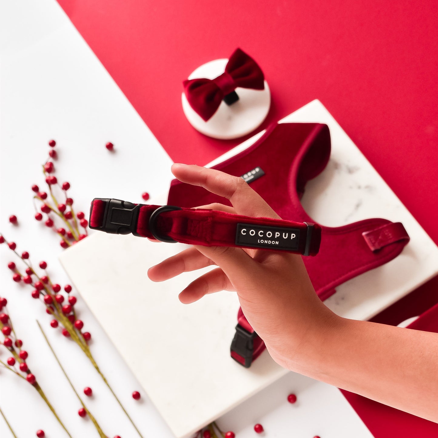 Luxe Velvet Collar - Berry Red