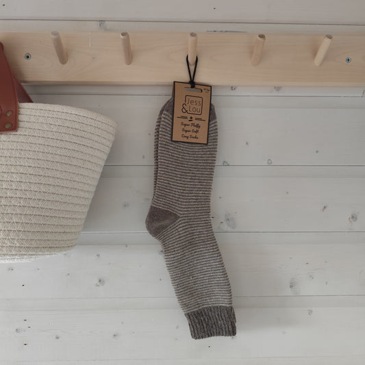 Jess & Lou - Super Soft, Cosy Socks - Brown & Beige Stripe