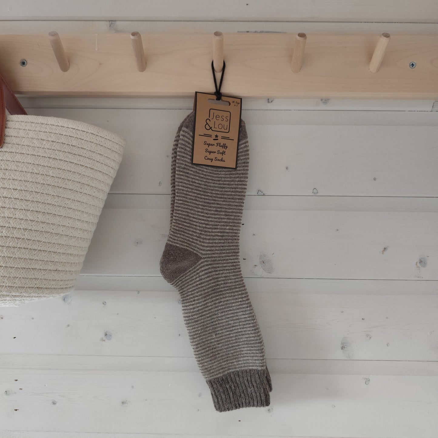 Jess & Lou - Super Soft, Cosy Socks - Brown & Beige Stripe