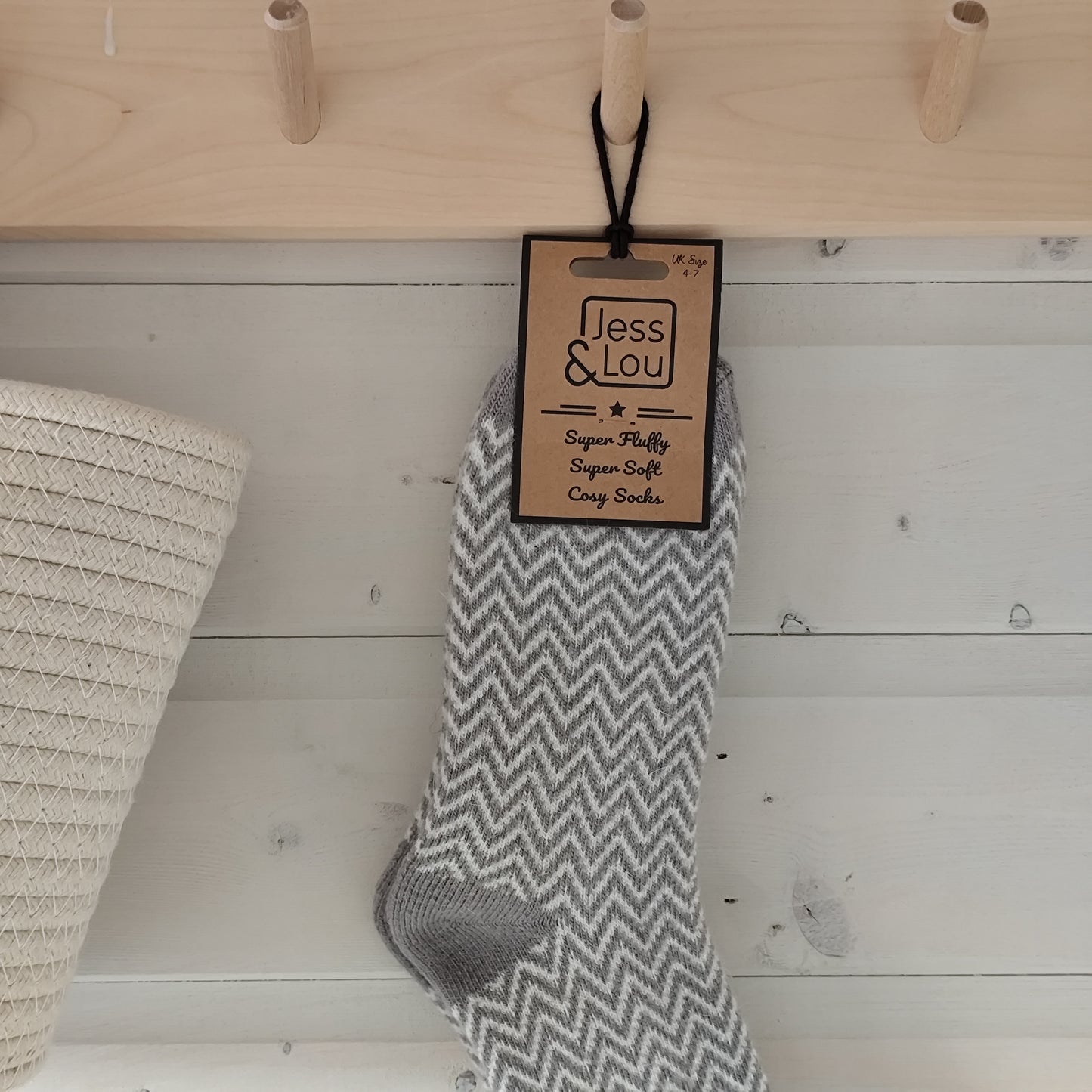 Jess & Lou - Super Soft, Cosy Socks - Grey & White Herringbone