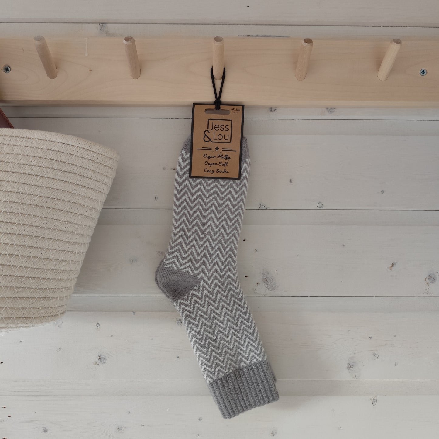 Jess & Lou - Super Soft, Cosy Socks - Grey & White Herringbone