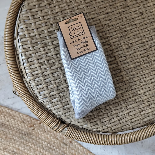 Jess & Lou - Super Soft, Cosy Socks - Grey & White Herringbone