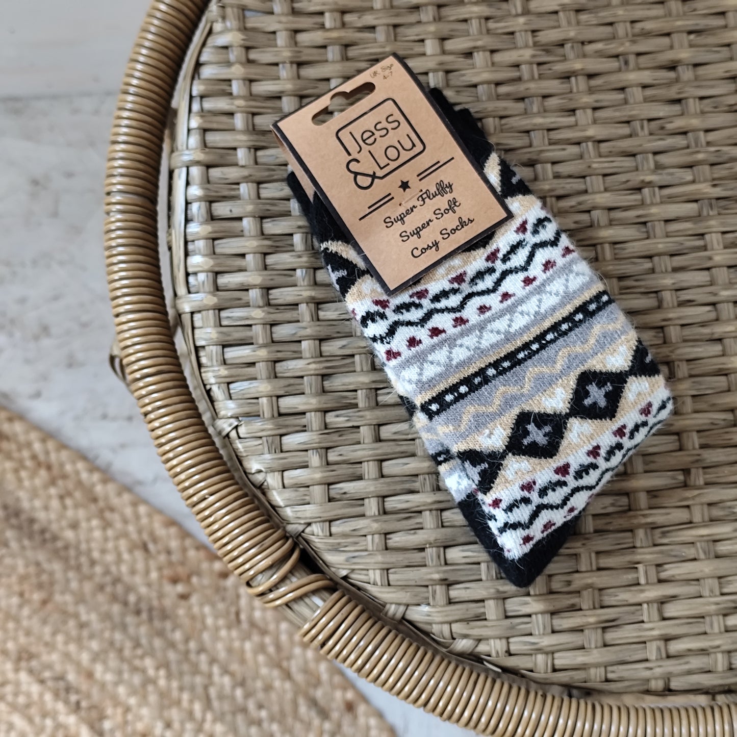 Jess & Lou - Super Soft, Cosy Socks - Nordic Black & Beige