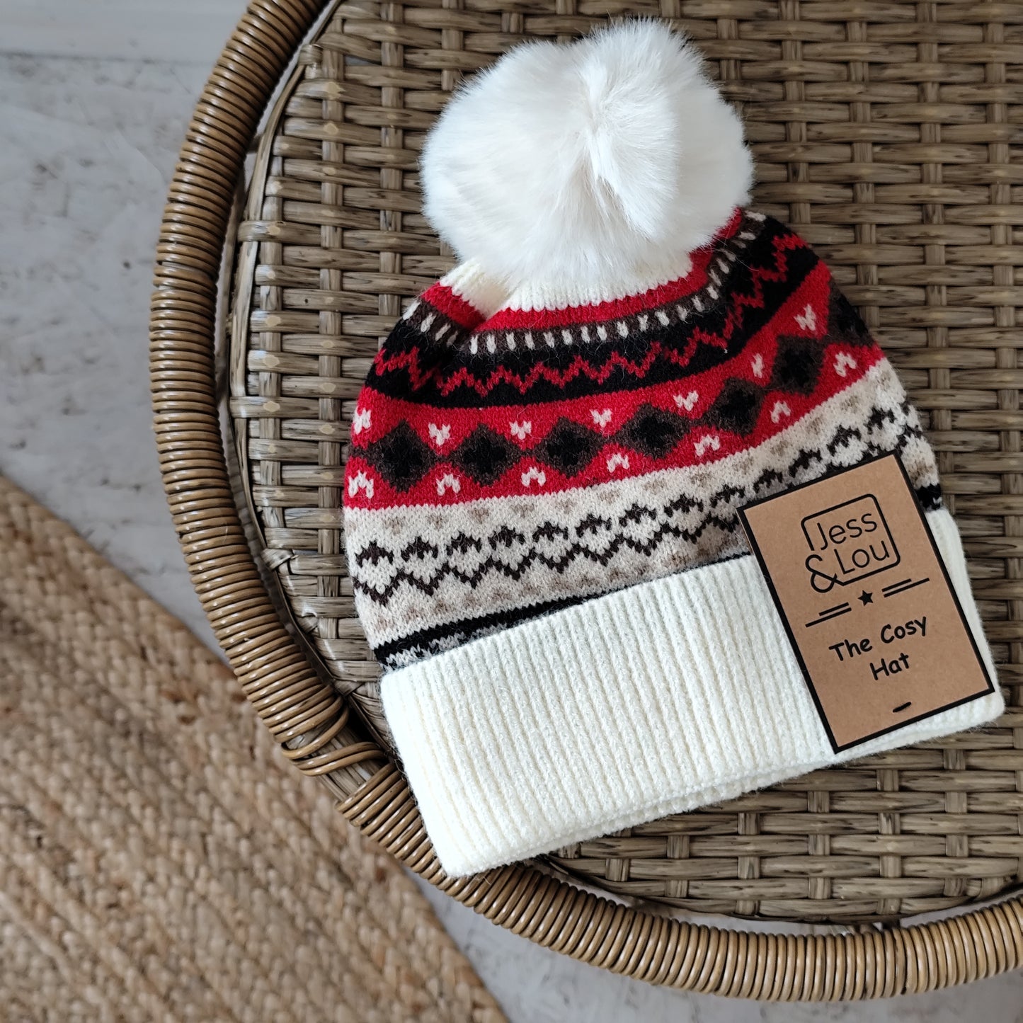 Jess & Lou - Cosy Pom Pom Beanie - Nordic Red