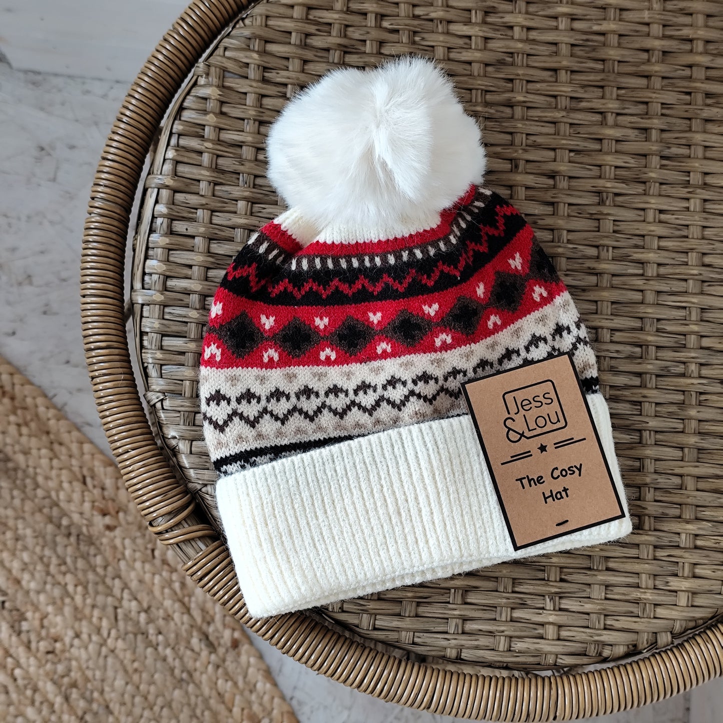 Jess & Lou - Cosy Pom Pom Beanie - Nordic Red