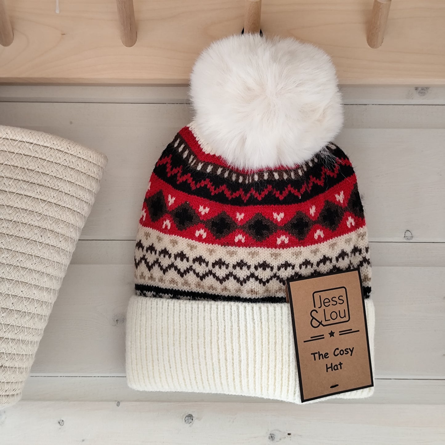 Jess & Lou - Cosy Pom Pom Beanie - Nordic Red