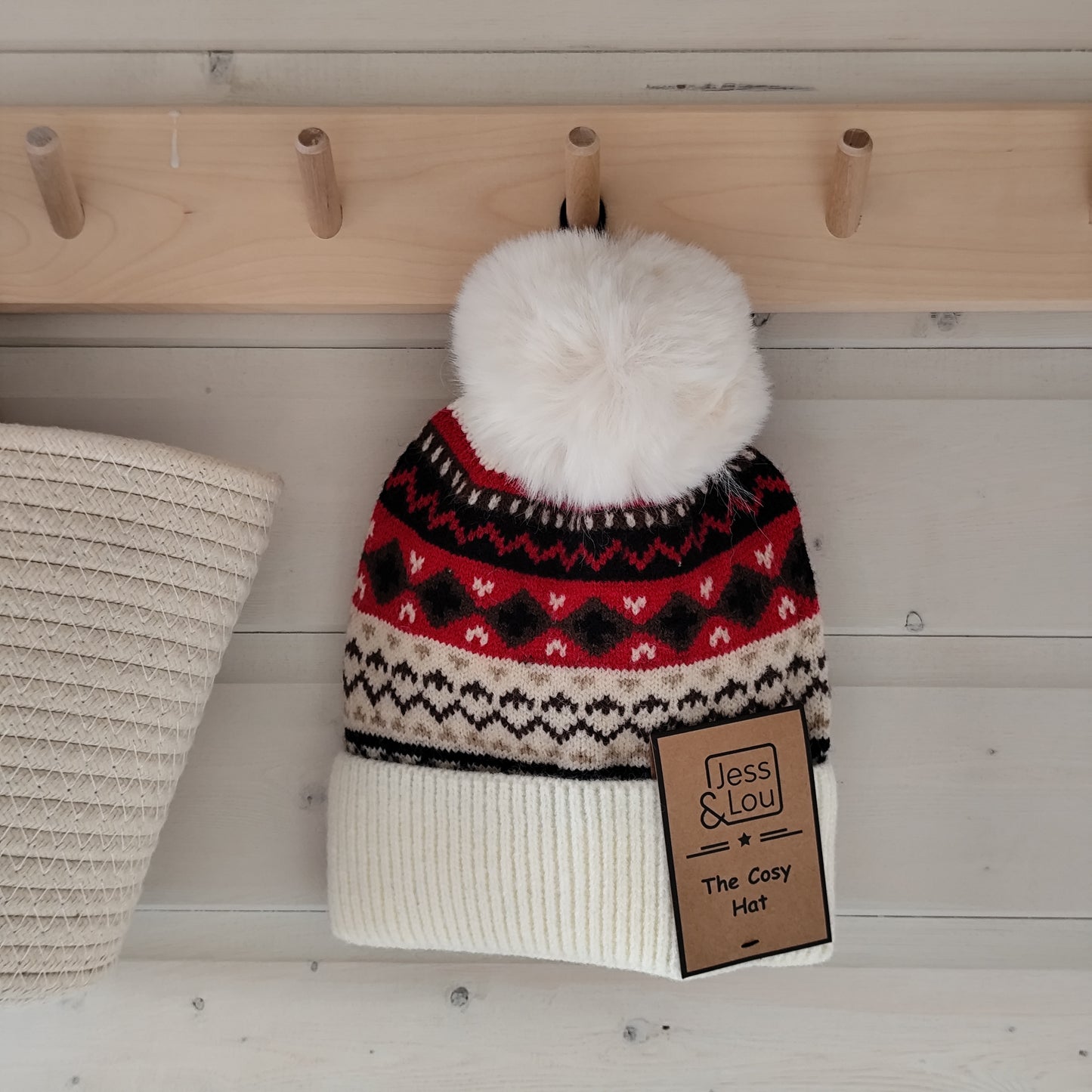 Jess & Lou - Cosy Pom Pom Beanie - Nordic Red