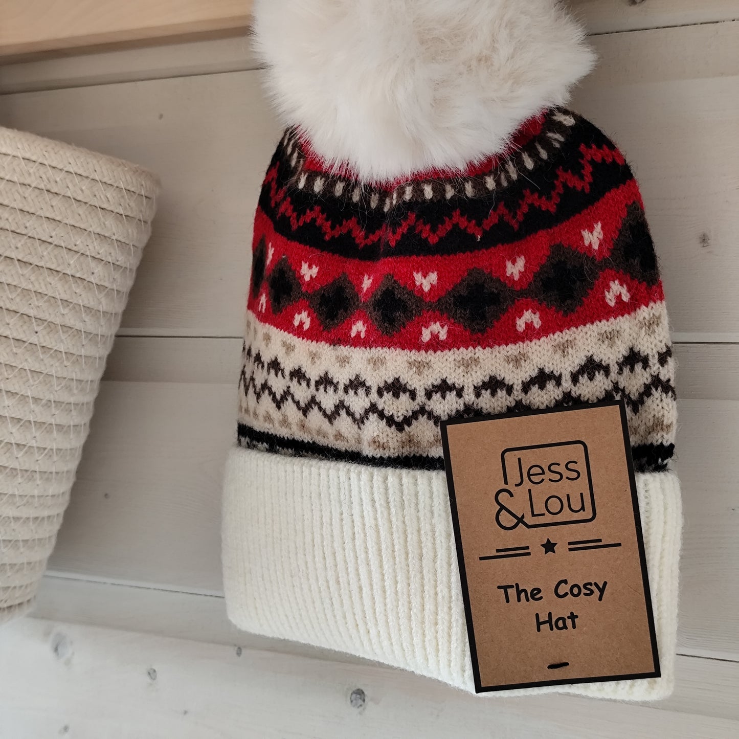 Jess & Lou - Cosy Pom Pom Beanie - Nordic Red
