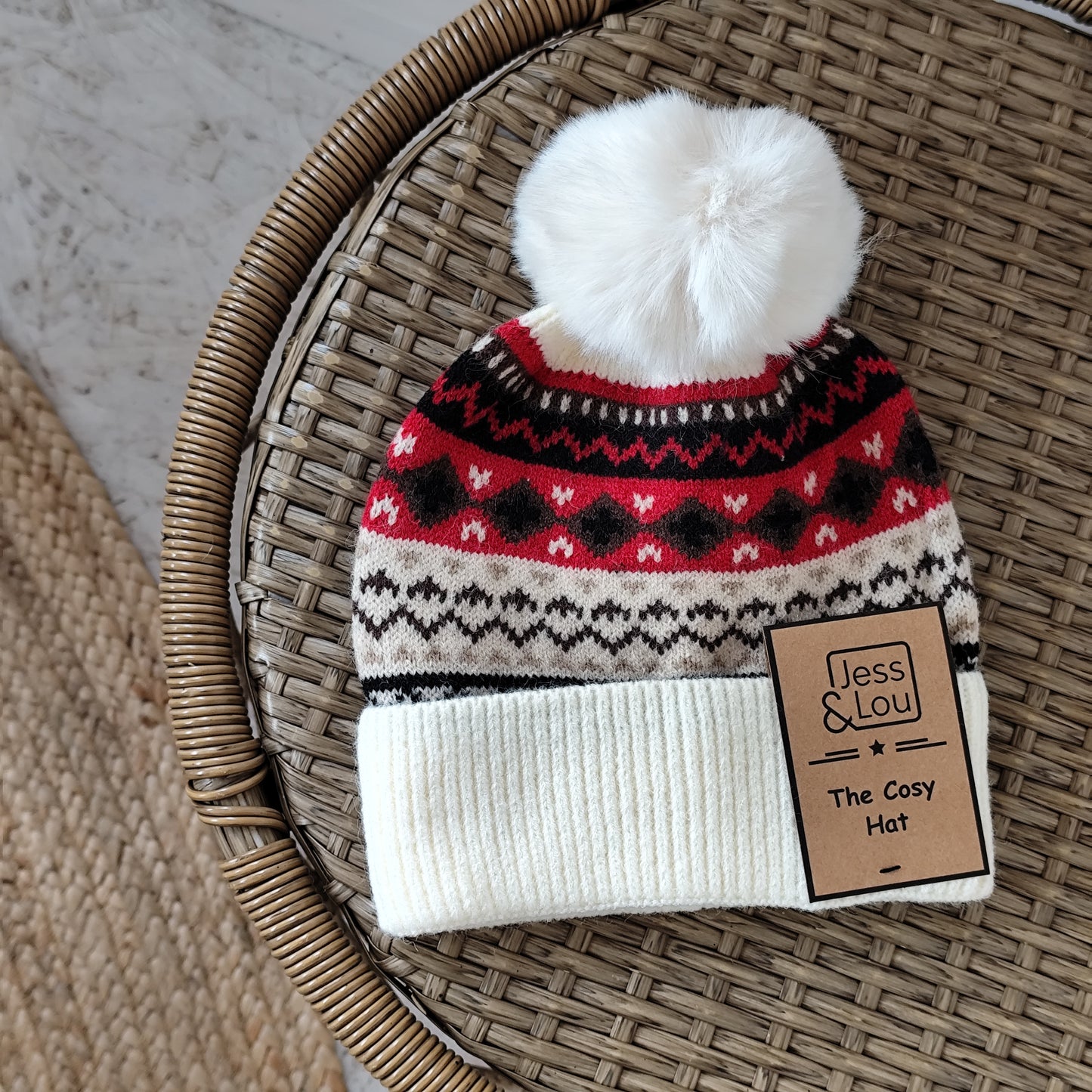 Jess & Lou - Cosy Pom Pom Beanie - Nordic Red
