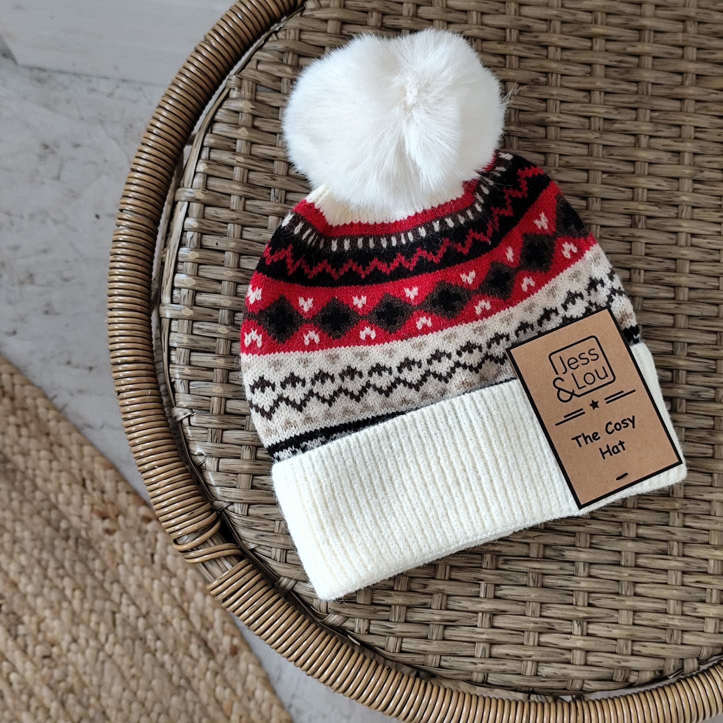 Jess & Lou - Cosy Pom Pom Beanie - Nordic Red