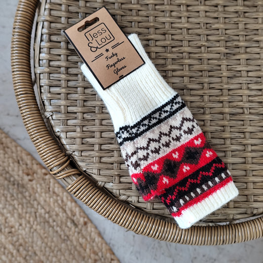 Jess & Lou - Nordic Red Fingerless Gloves