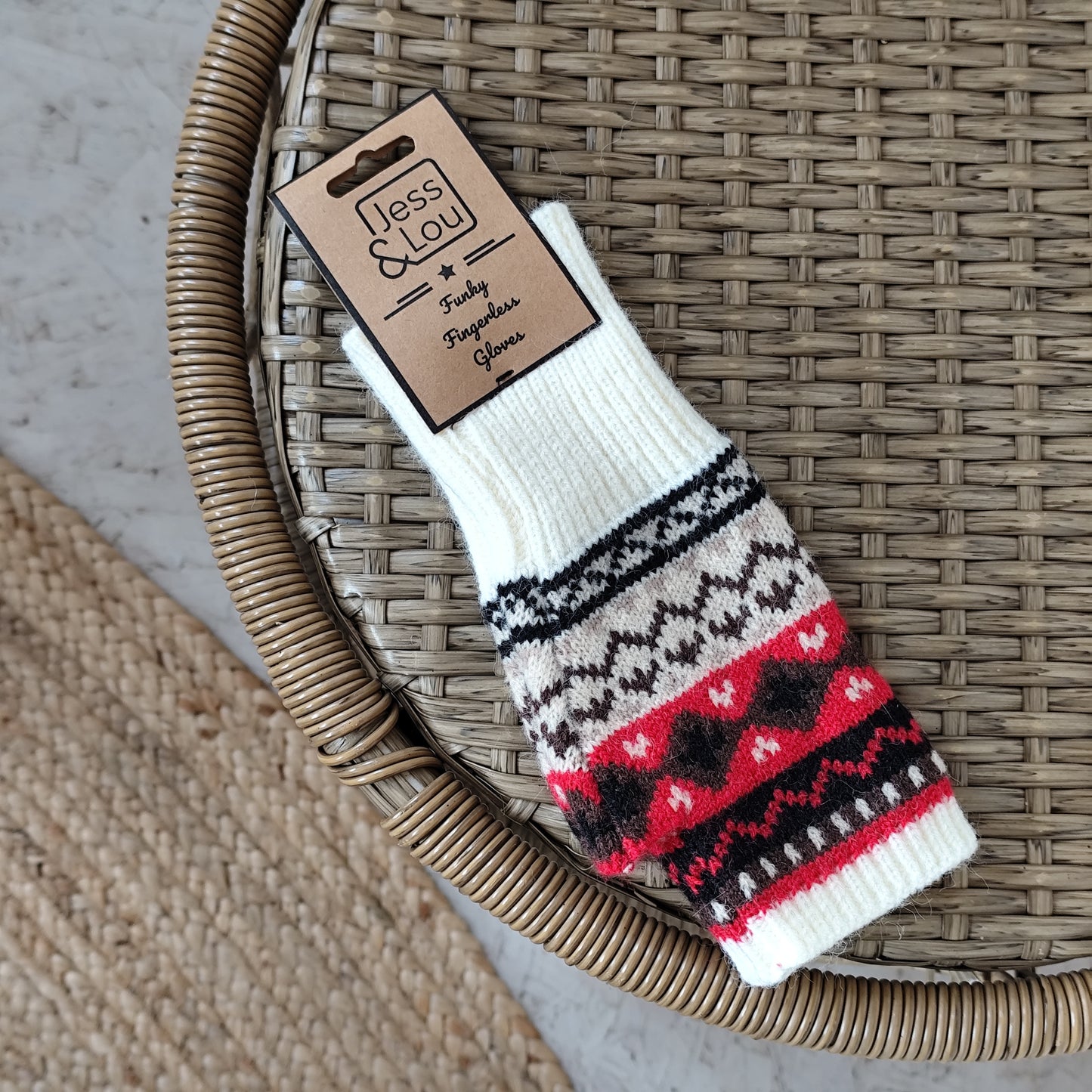 Jess & Lou - Nordic Red Fingerless Gloves