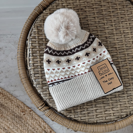 Jess & Lou - Cosy Pom Pom Beanie - Nordic Neutral