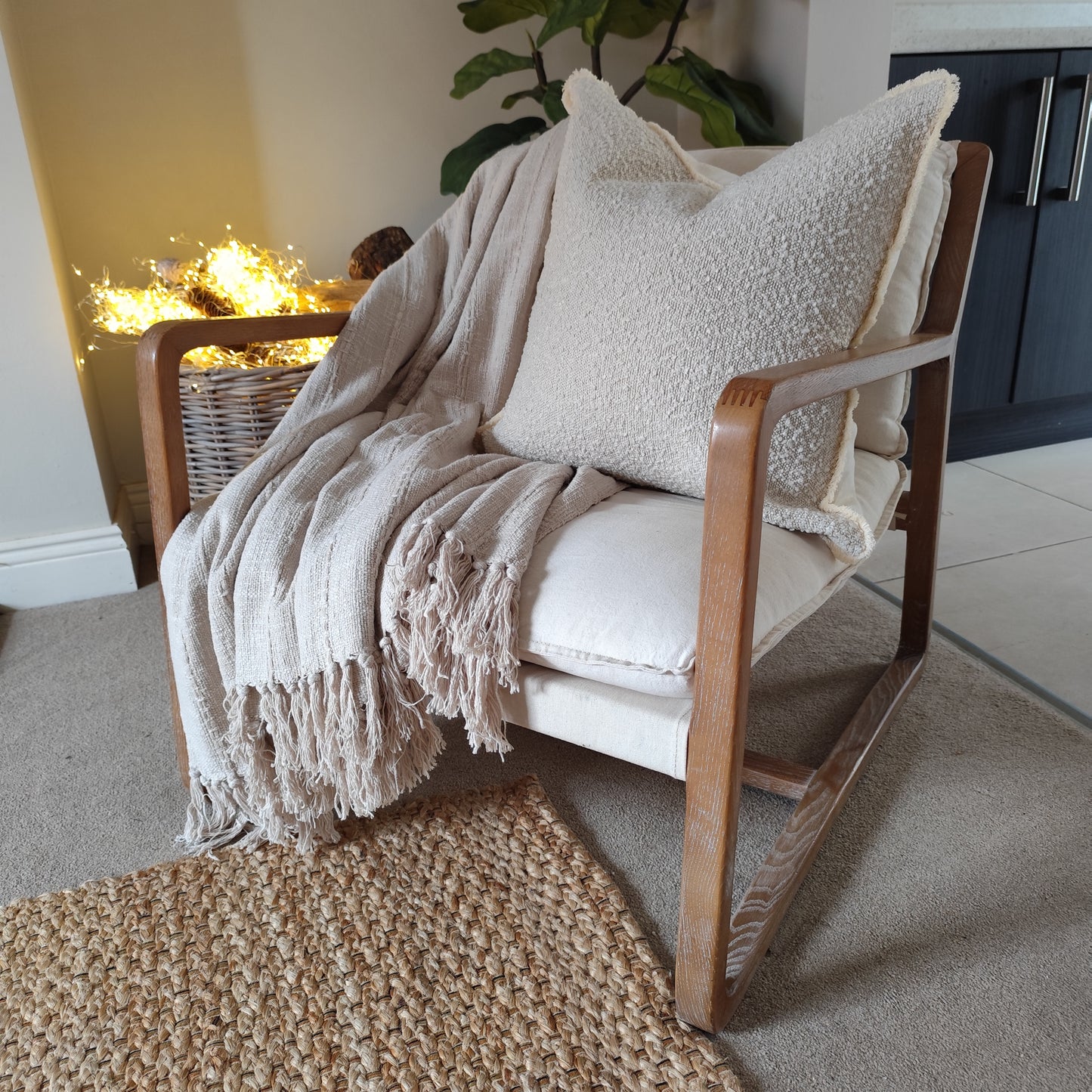 Large Cream Cotton Throw/Bedspread 150 X 220cm