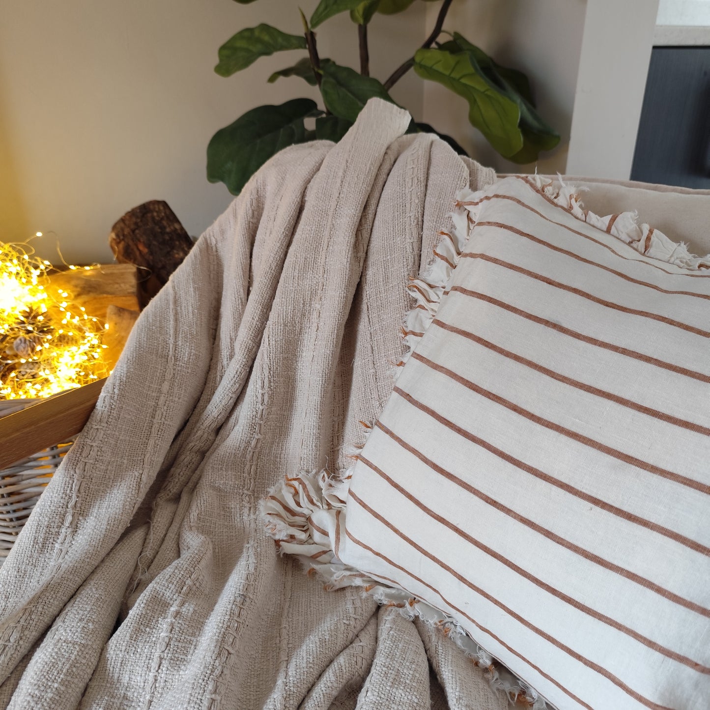 Large Cream Cotton Throw/Bedspread 150 X 220cm