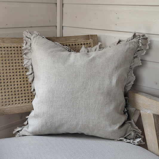 Hallie Ruffled Linen Cushion Cover – Grey