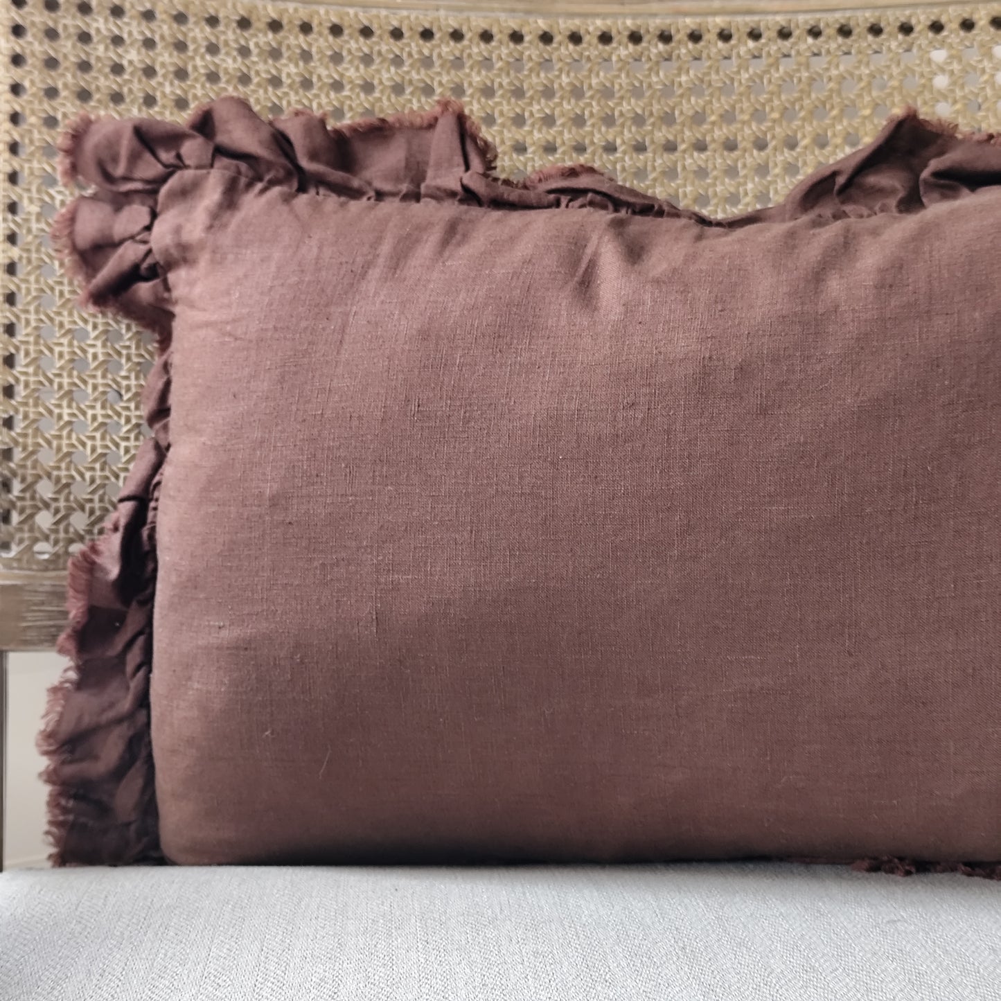 Hallie Ruffled Linen Cushion Cover 50x30 – Dark Brown