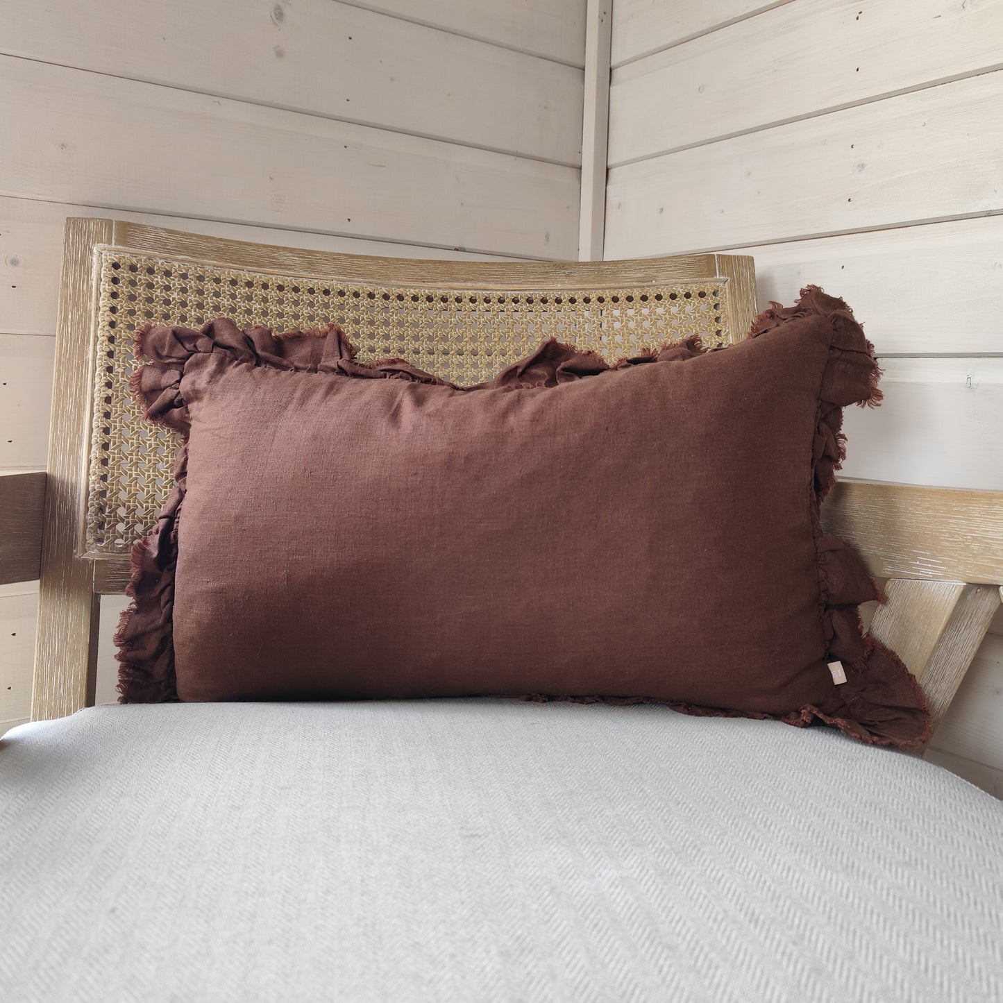 Hallie Ruffled Linen Cushion Cover 50x30 – Dark Brown