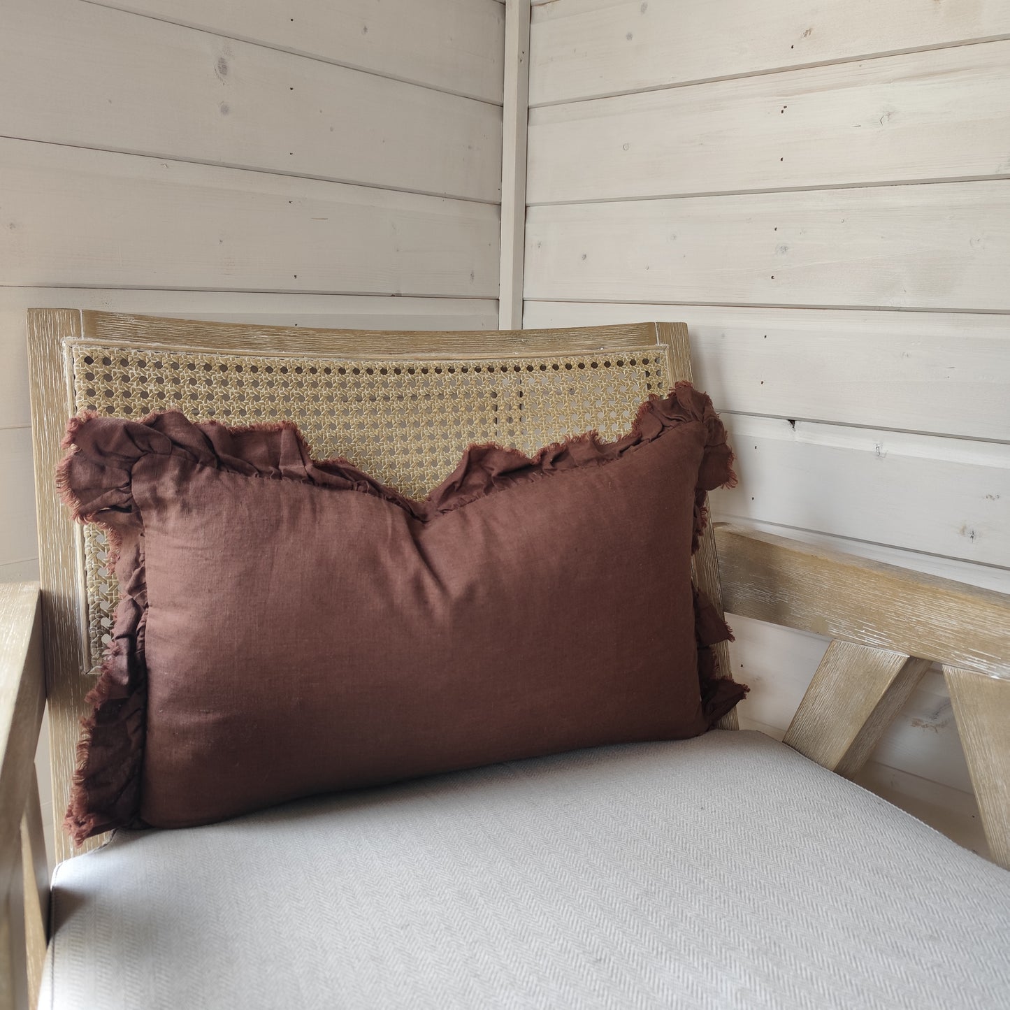 Hallie Ruffled Linen Cushion Cover 50x30 – Dark Brown