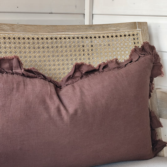 Hallie Ruffled Linen Cushion Cover 50x30 – Dark Brown