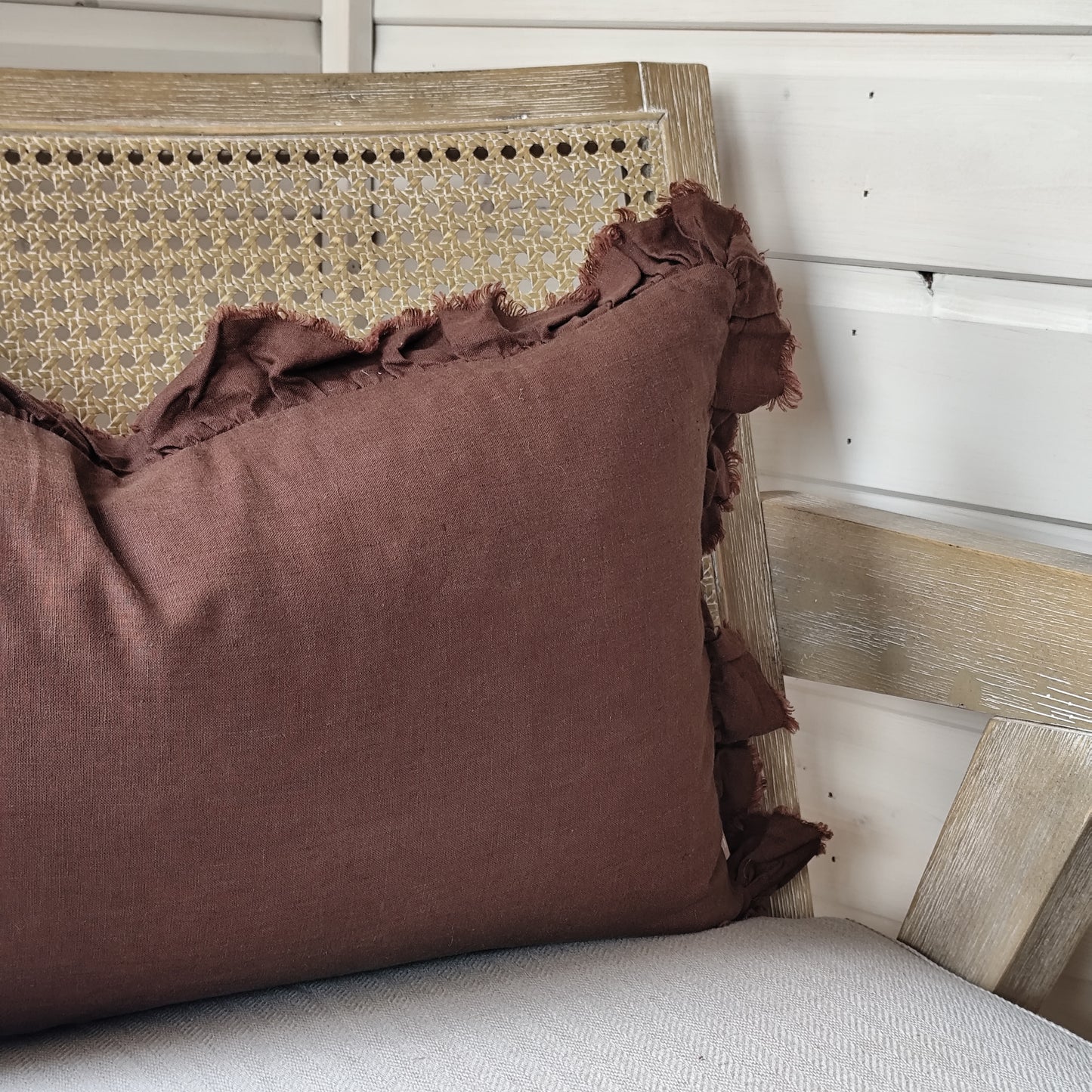Hallie Ruffled Linen Cushion Cover 50x30 – Dark Brown