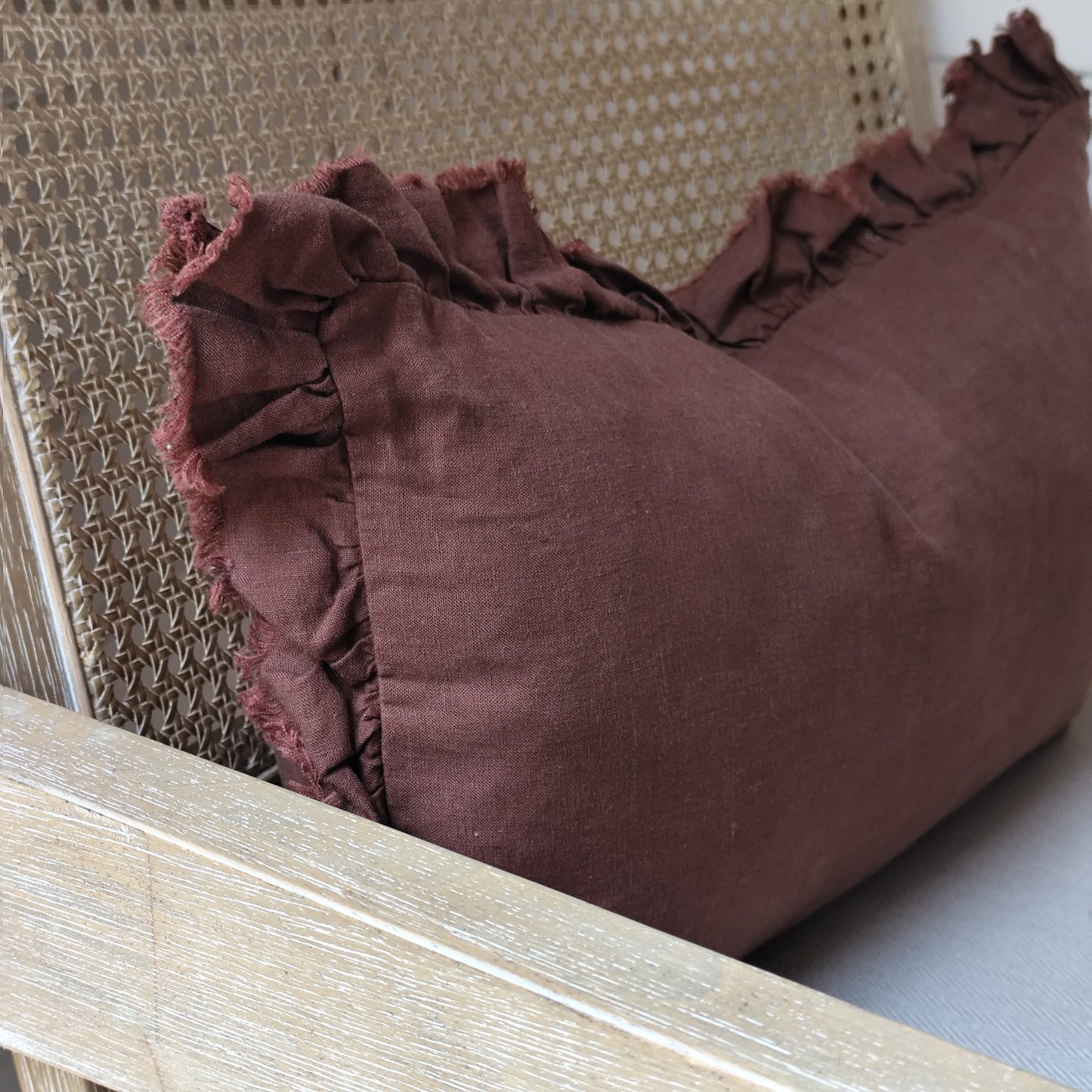 Hallie Ruffled Linen Cushion Cover 50x30 – Dark Brown