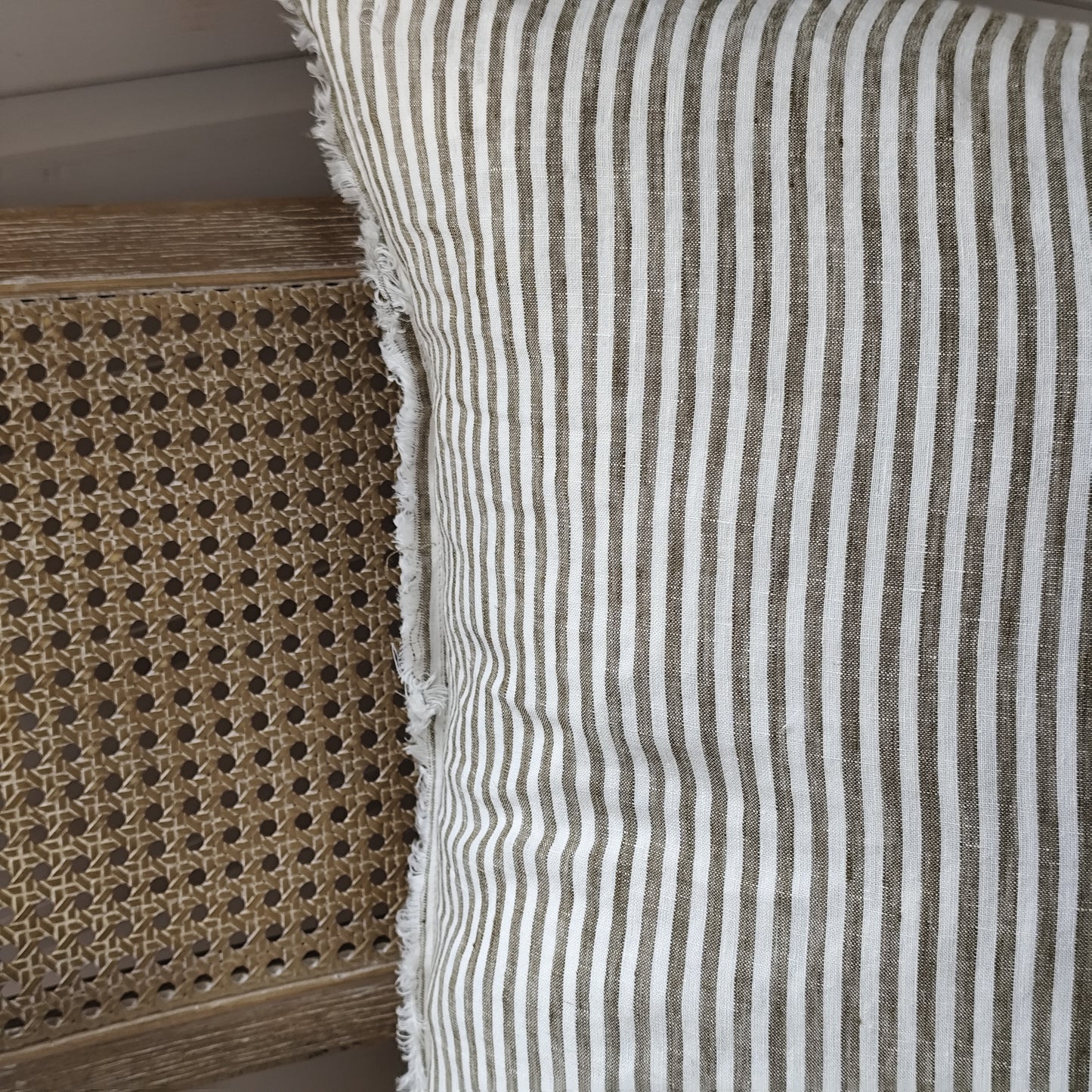 Esmee Linen Cushion Cover – Frayed Edge Olive Stripe