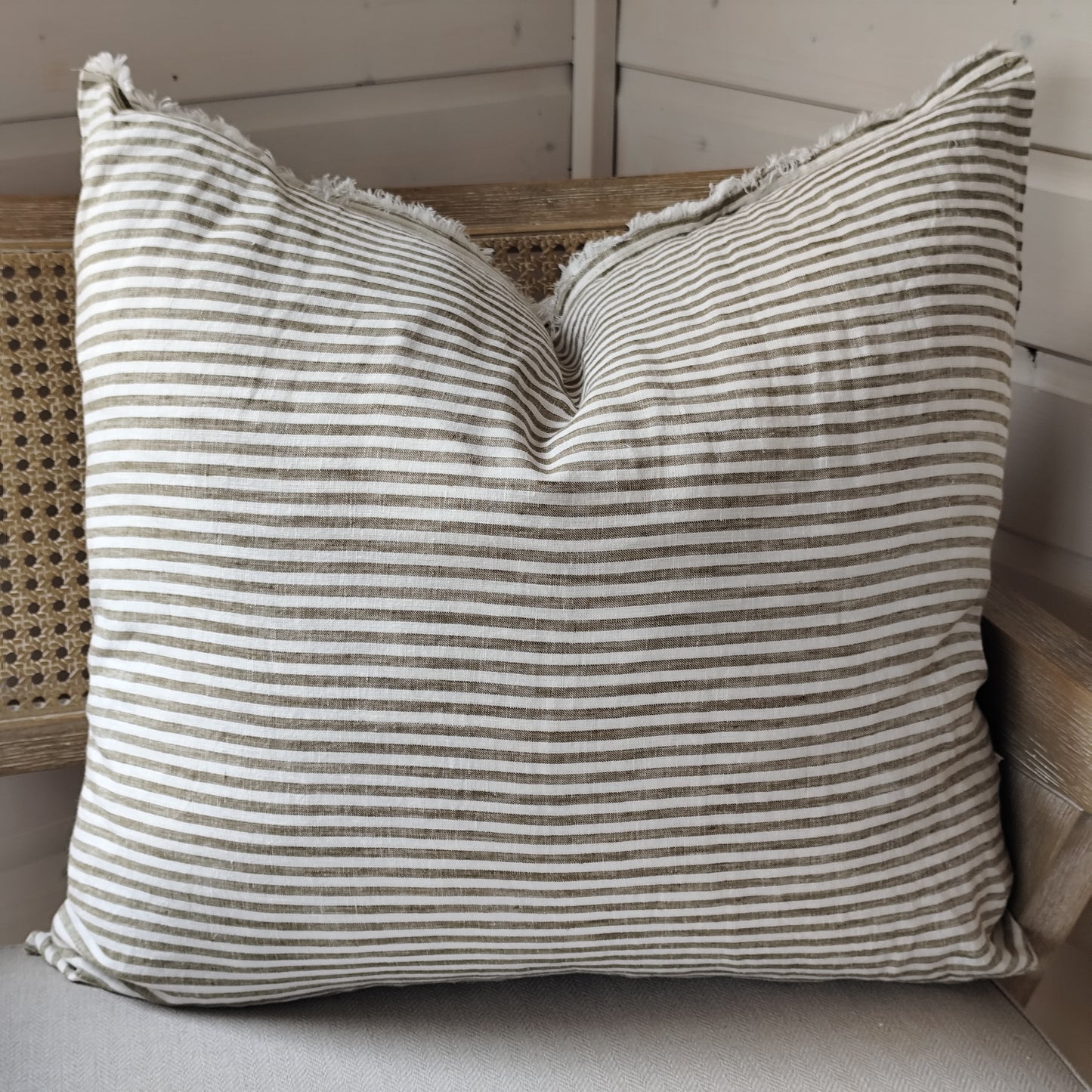 Esmee Linen Cushion Cover – Frayed Edge Olive Stripe