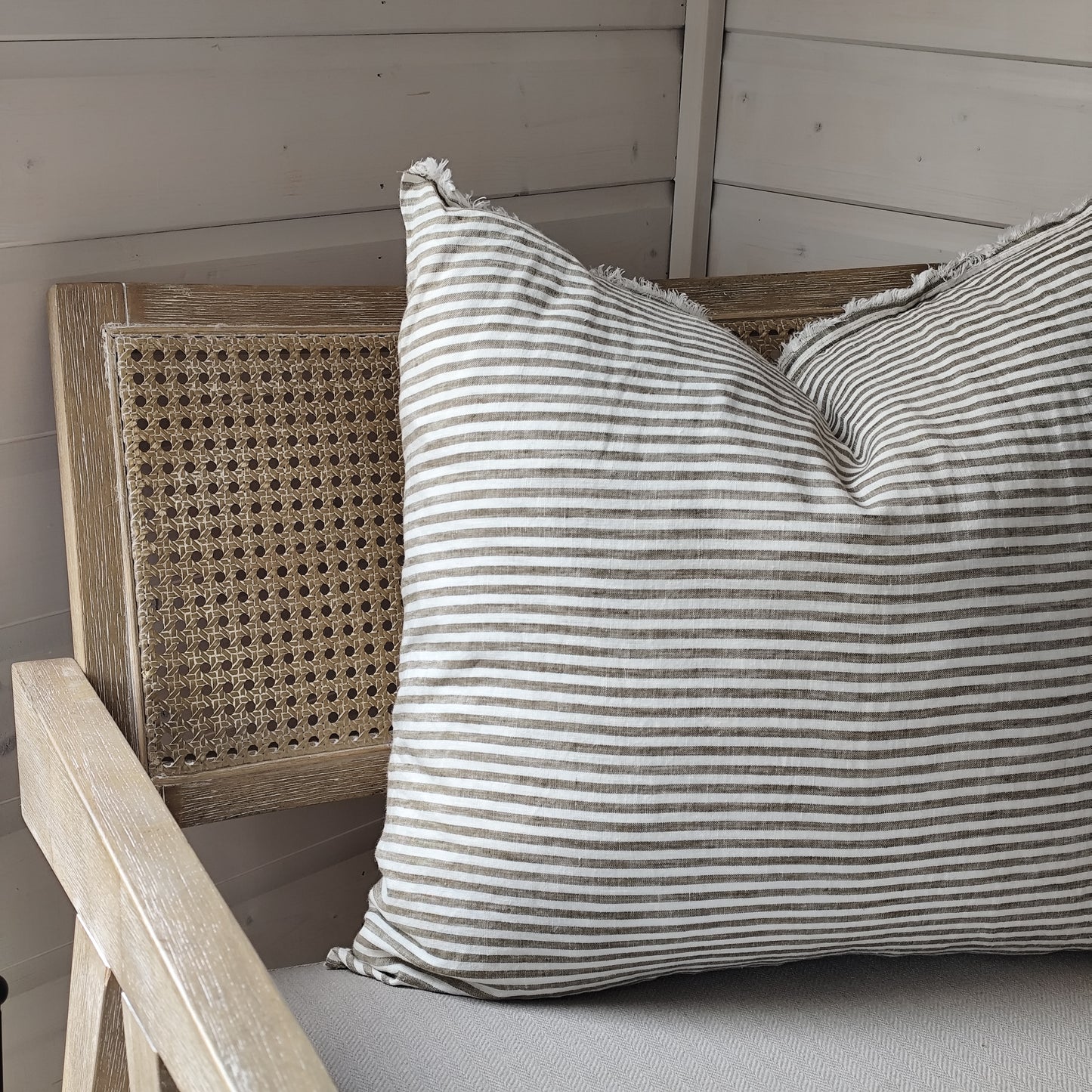 Esmee Linen Cushion Cover – Frayed Edge Olive Stripe