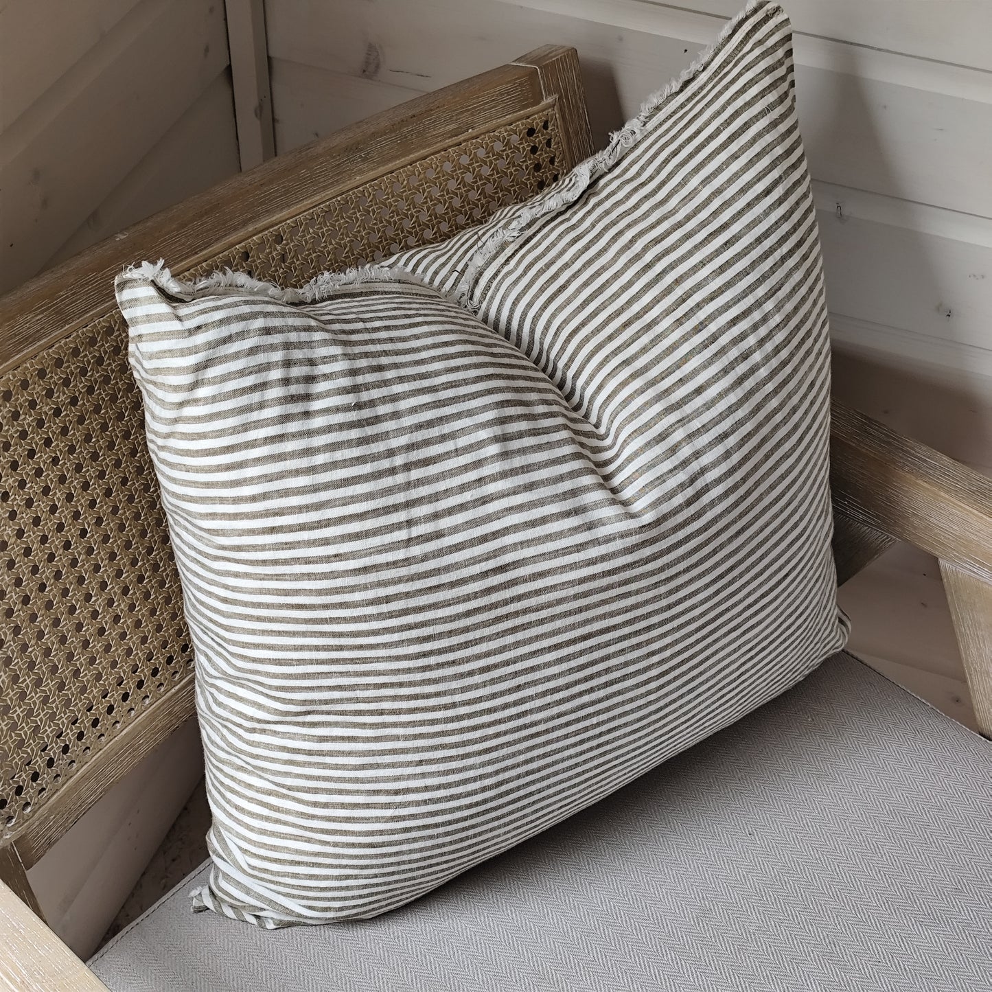 Esmee Linen Cushion Cover – Frayed Edge Olive Stripe
