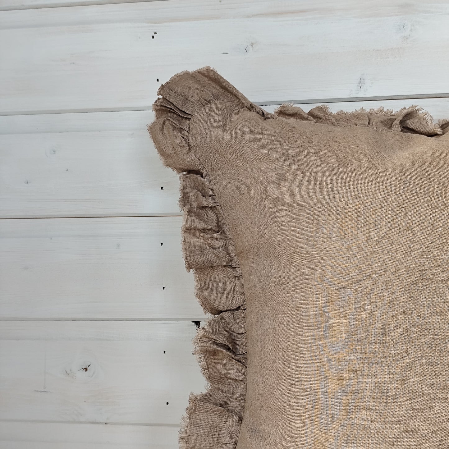 Hallie Ruffled Linen Cushion Cover – Coffee Brown