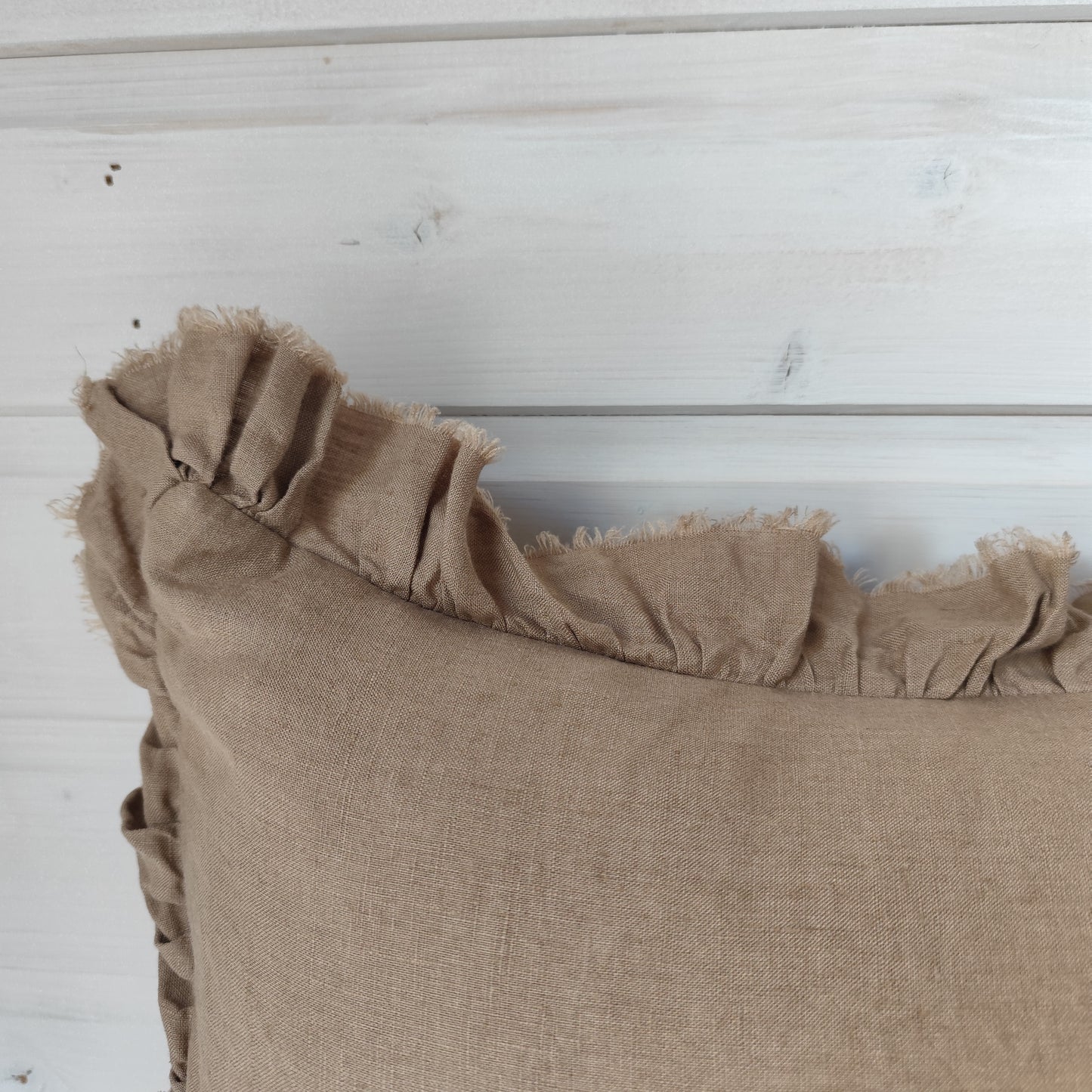 Hallie Ruffled Linen Cushion Cover – Coffee Brown