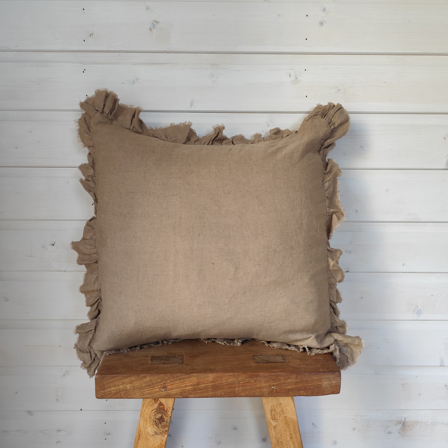 Hallie Ruffled Linen Cushion Cover – Coffee Brown