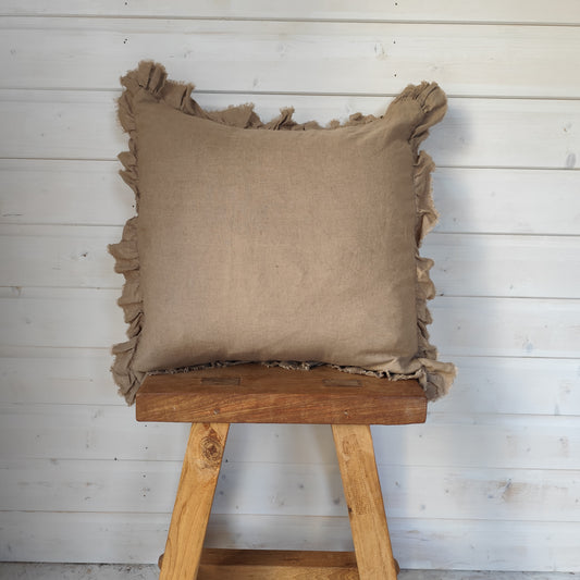 Hallie Ruffled Linen Cushion Cover – Coffee Brown