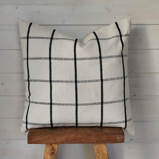 India Luxe Cotton Cushion Cover 53 x 53 cm – Black & Cream Check