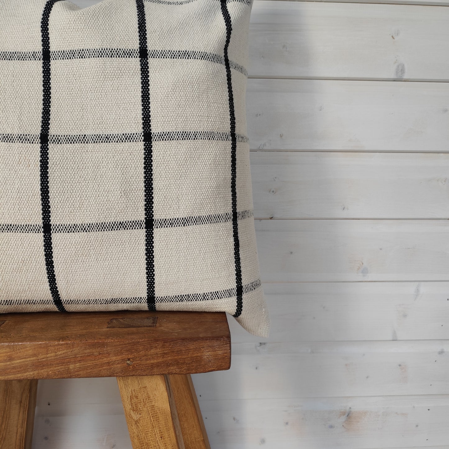 India Luxe Cotton Cushion Cover 53 x 53 cm – Black & Cream Check