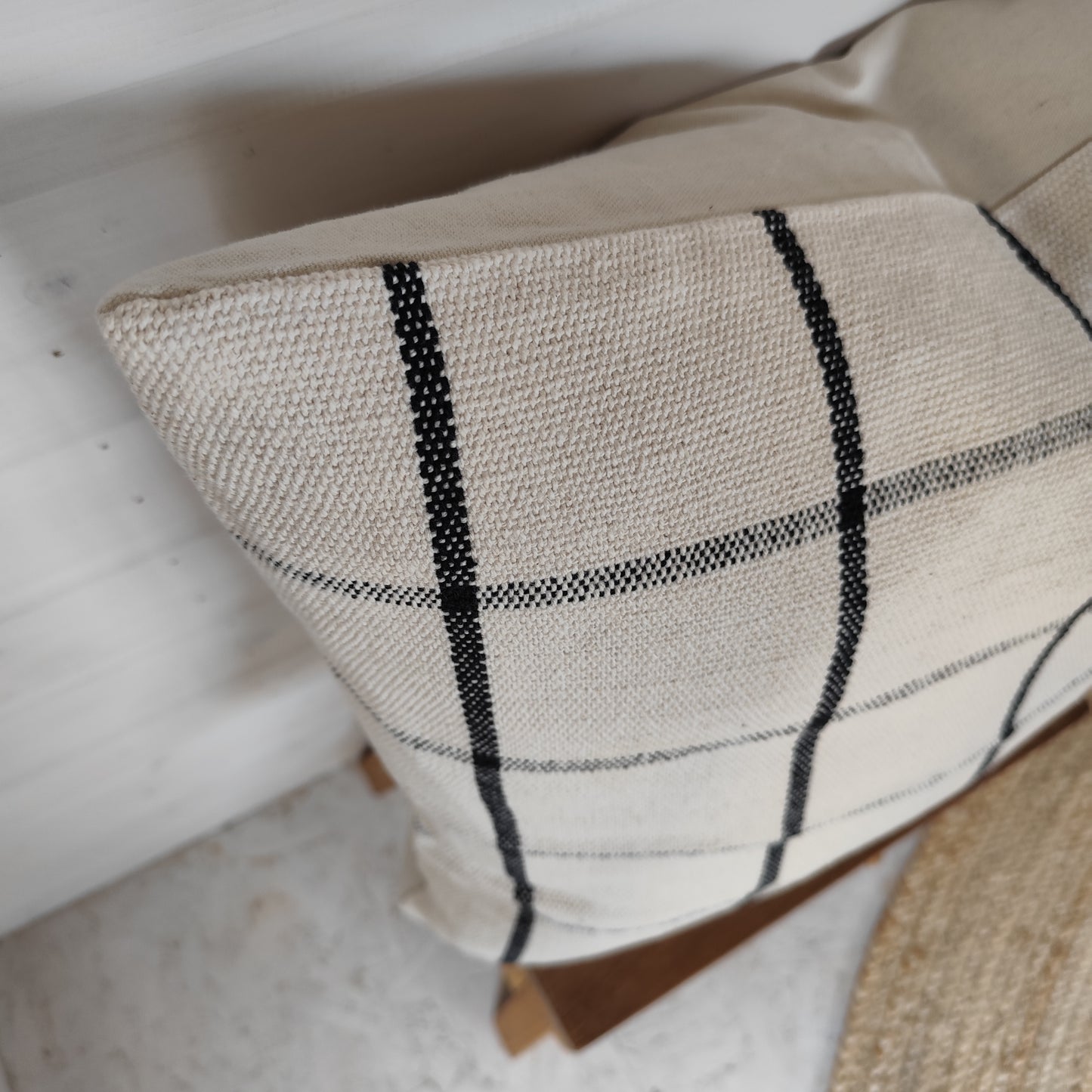 India Luxe Cotton Cushion Cover 53 x 53 cm – Black & Cream Check