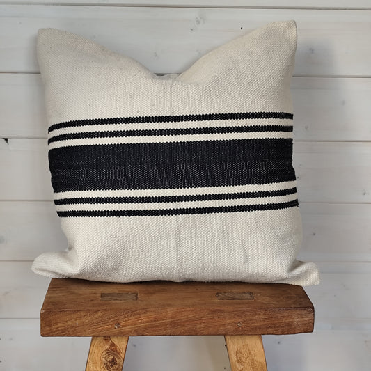 India Luxe Cotton Cushion Cover 45×45 cm – Black & Cream