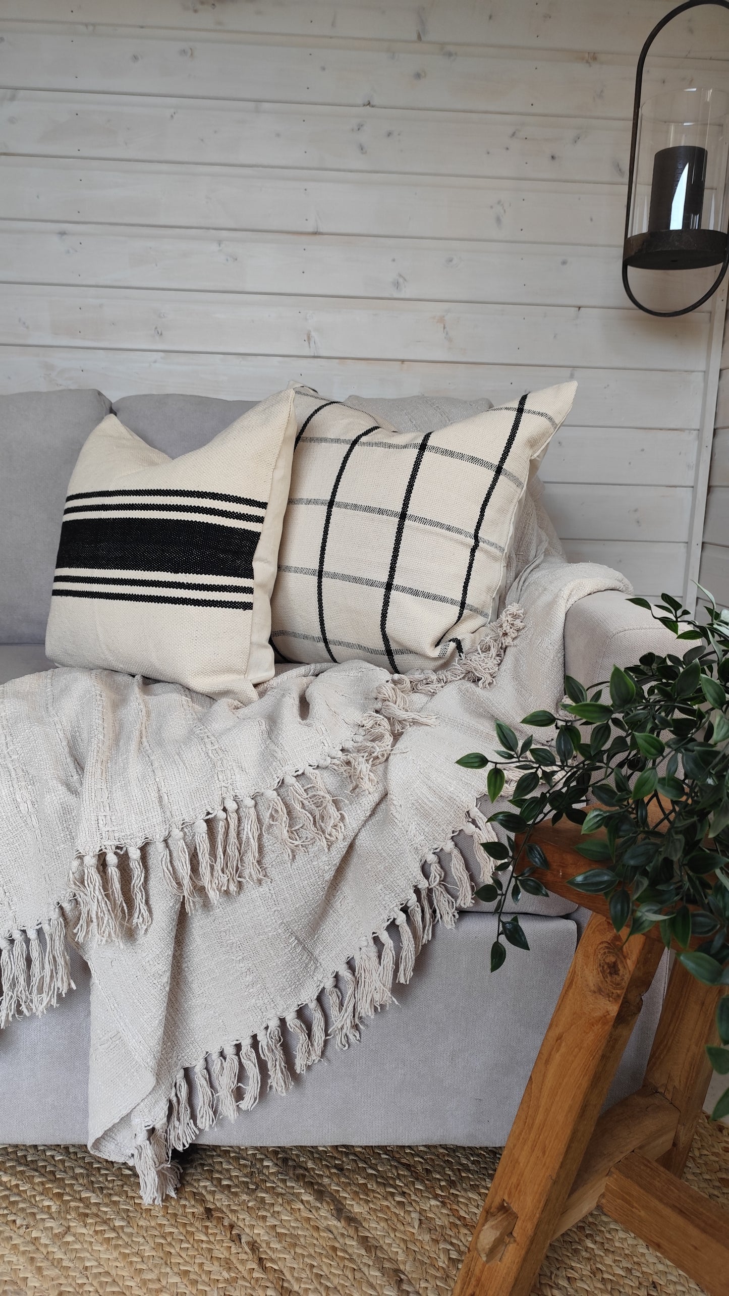 India Luxe Cotton Cushion Cover 53 x 53 cm – Black & Cream Check