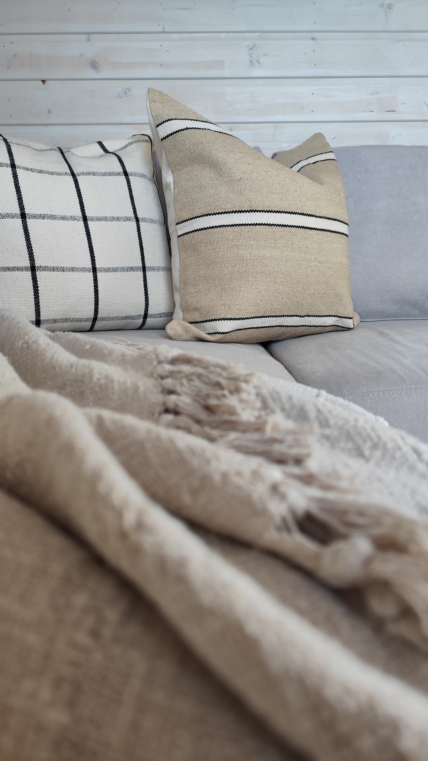 India Luxe Cotton Cushion Cover – Beige, Cream & Black