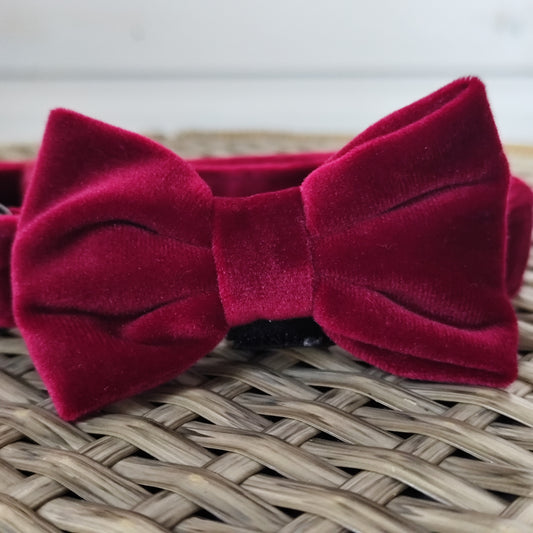 Luxe Velvet Bow Tie - Berry Red
