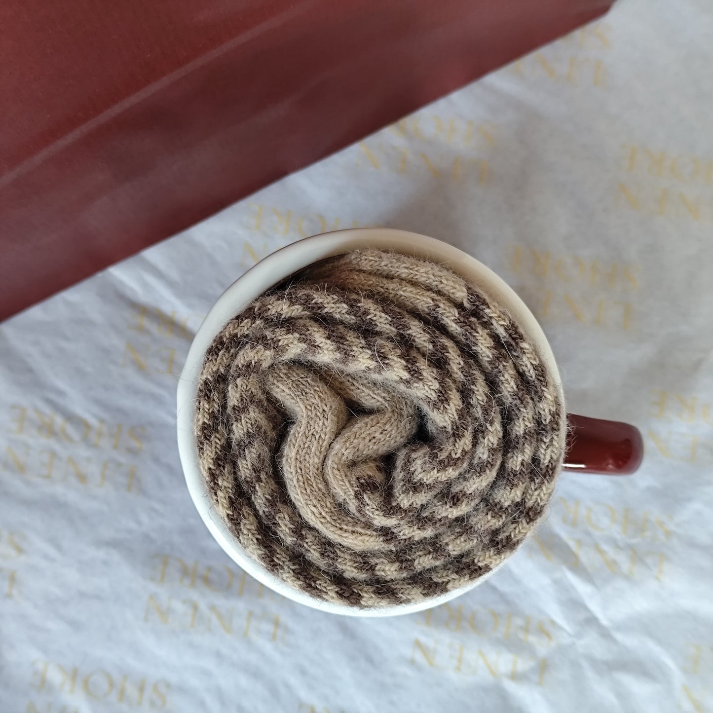 Sockacino - Red Mug | Cosy Brown Herringbone Socks