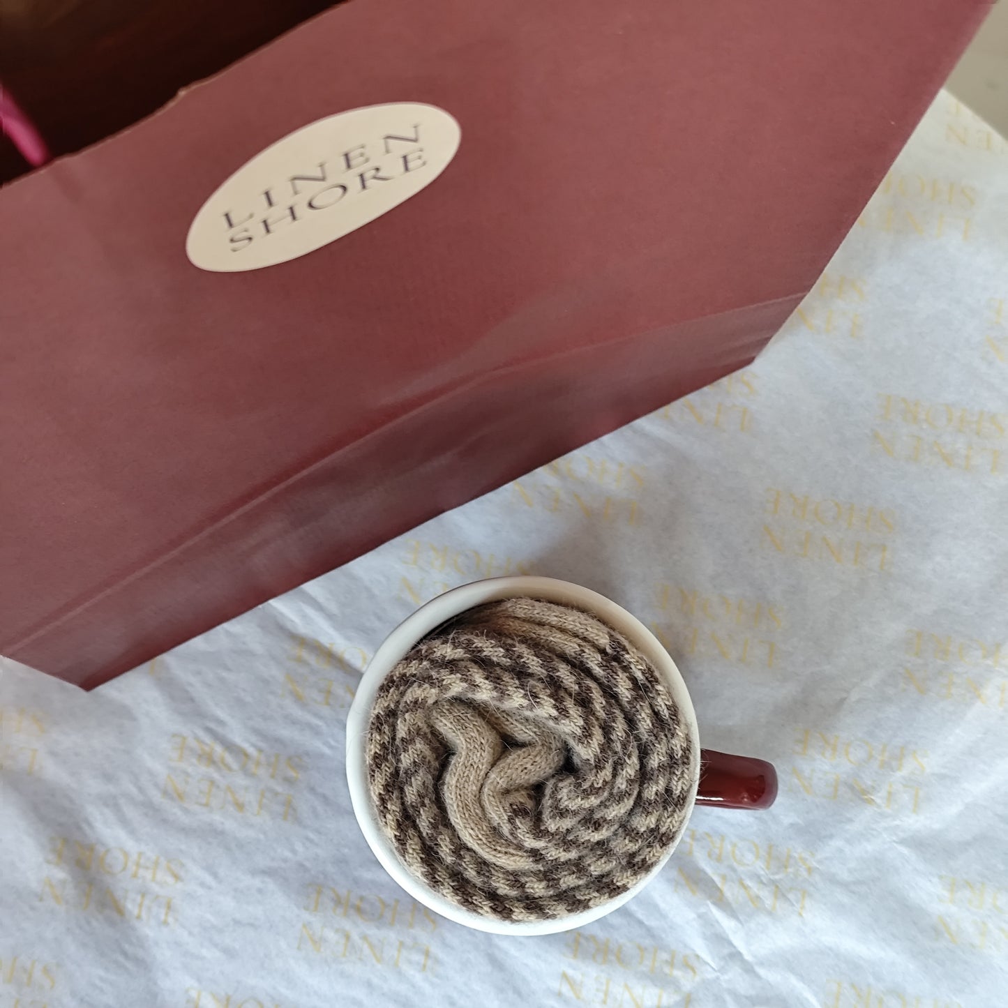 Sockacino - Red Mug | Cosy Brown Herringbone Socks